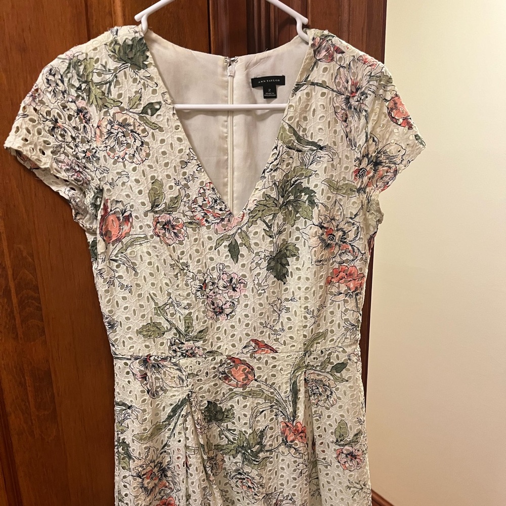 White ann taylor floral eyelet dress